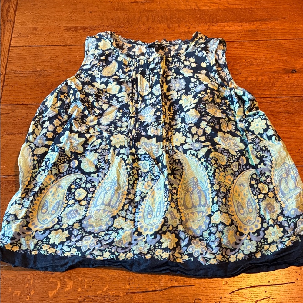 Talbots Blue and Gold Floral Paisley Blouse